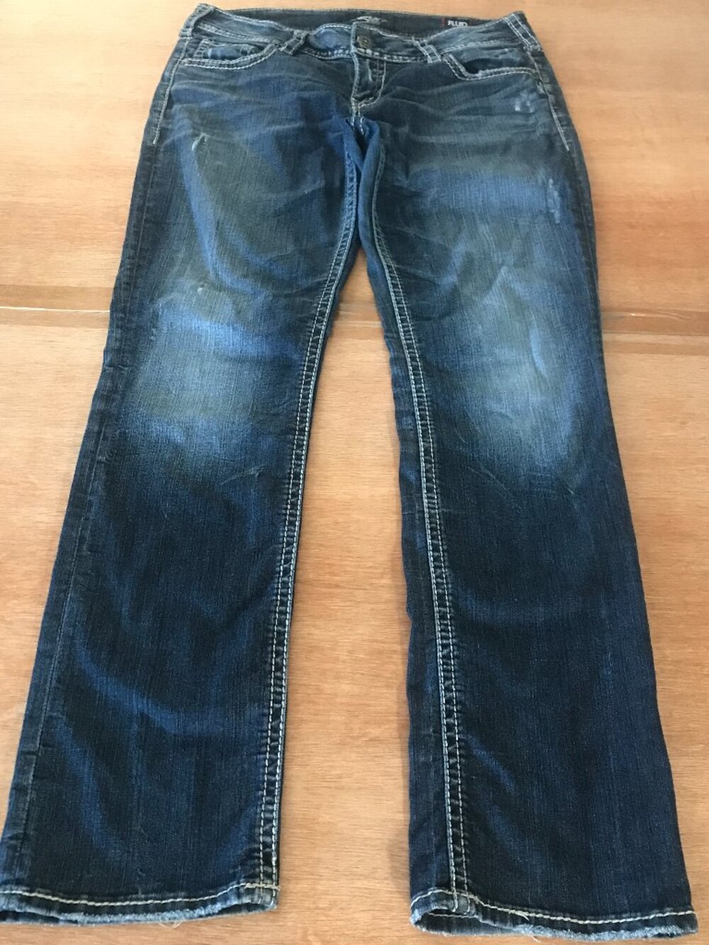 Silver Suki Fluid Straight Jeans Women 30 Blue Low Rise Dark Wash Distressed
